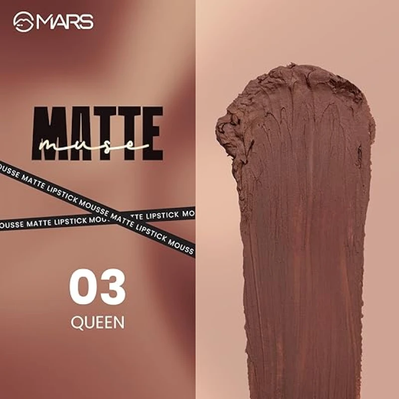 MARS Matte Muse Mousse Lipstick (3ml) (03-QUEEN) with Doe-Foot Applicator | Highly Pigmented | Smooth Texture | Hydrating Formula | Blurry Lips Effect thumbnail 2